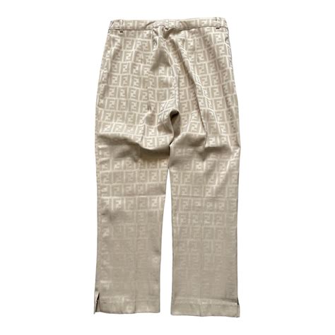 Pantalon T.38 Fendi Monogramme Velours Camel 